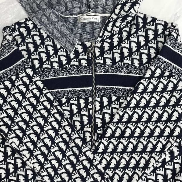 디올 오블리크 캐시미어 혼방 니트 후드집업 