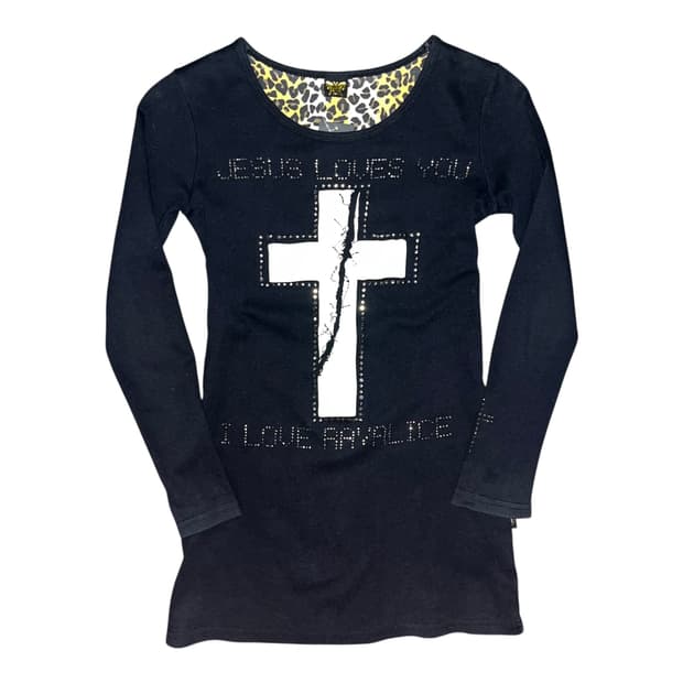 십자프린팅 큐빅 긴팔티 갸루y2k