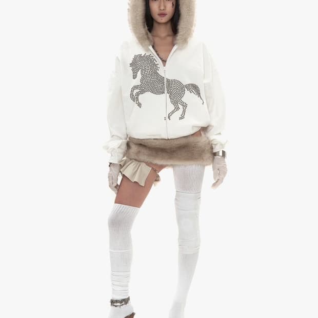 604service STUDDED FAUX FUR HOODIE 후드집업