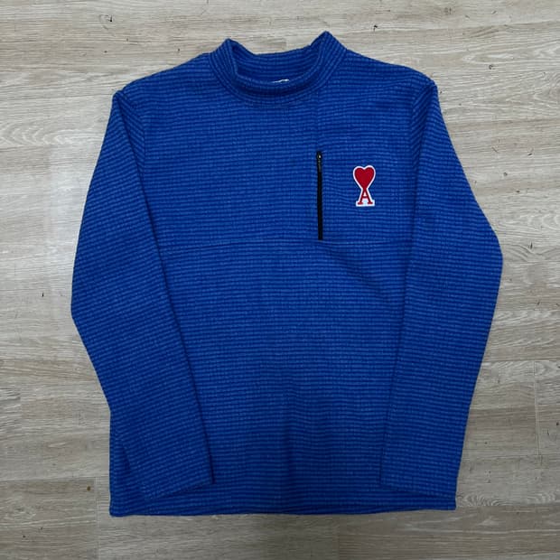 아미 하트 자수로고 와플 후리스 웜업 풀오버 [블루] XL/105