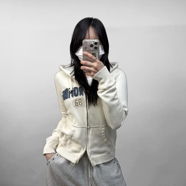 아베크롬비 스펠 로고 후드집업 아이보리