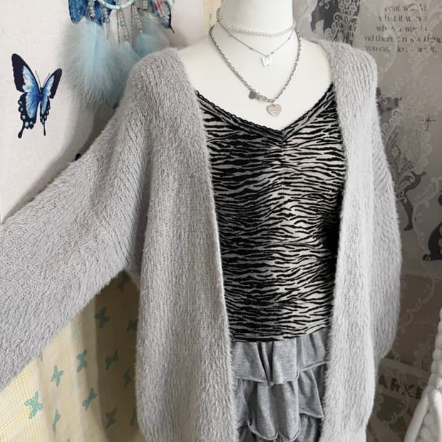 연그레이 퍼 롱 가디건