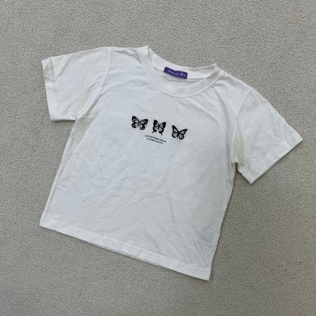 실측확인 레터프롬문 여성 크롭 반팔티 0415M