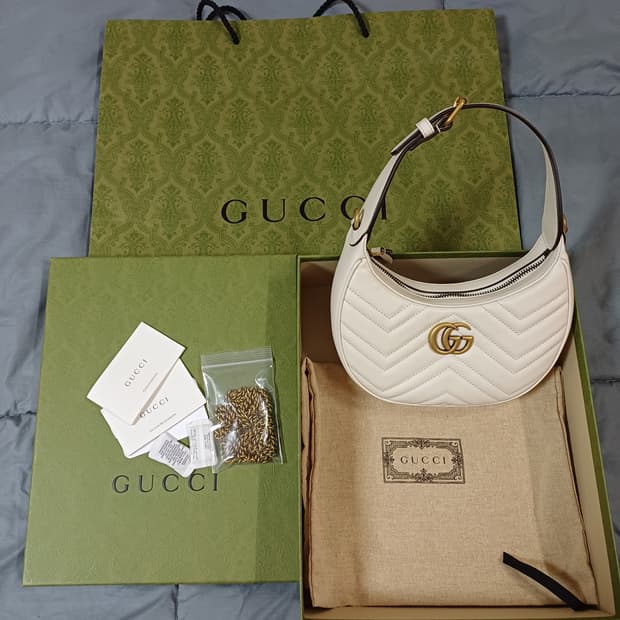 [새상품급] 구찌 GG 마몽 하프문 호보백 베이지