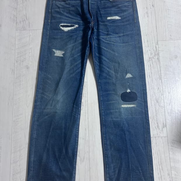 RRL 스트레이트 핏 홀리 워싱 데님 진 33x32