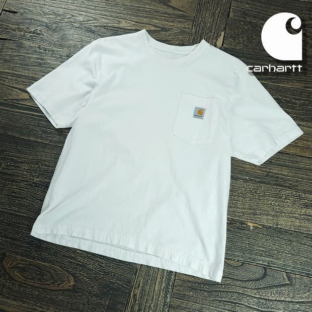 [칼하트] 로고 패치 오버핏 포켓 반팔티 화이트 M21109