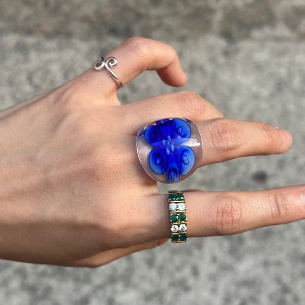 Vintage Blue Bold Glass Ring