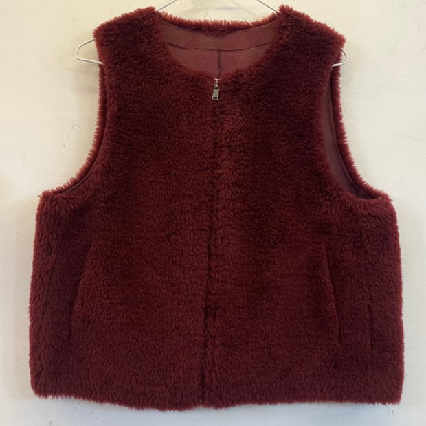 LIOBELL 버건디 양모조끼 베스트 털조끼 양모울100%