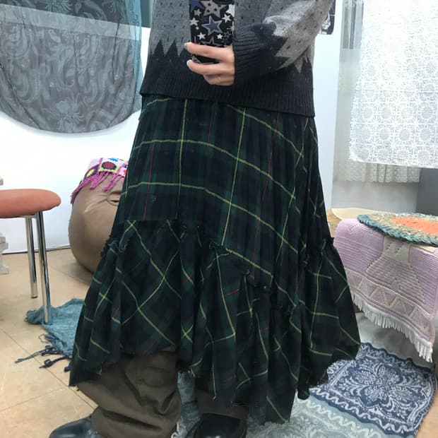 자라 여성 밴딩 체크 언발스커트 