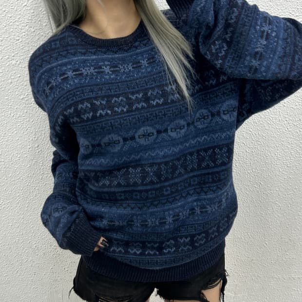 폴로 랄프로렌 딥블루 에스닉패턴 니트 L