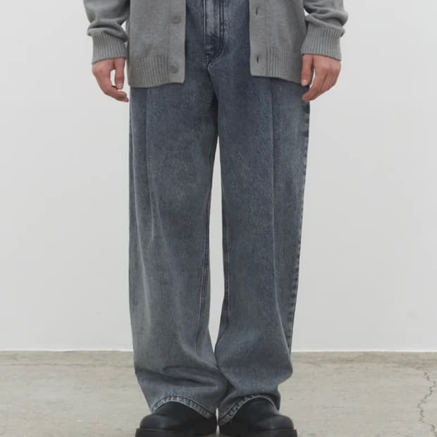 데케트 딥 플리츠 와이드 진 중청