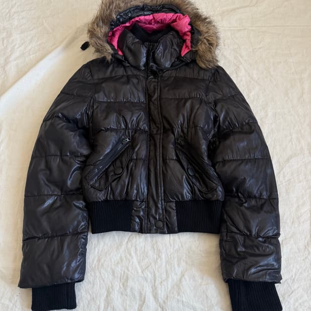 잉그니 블랙 갸루 펑크 y2k 세미크롭 패딩 