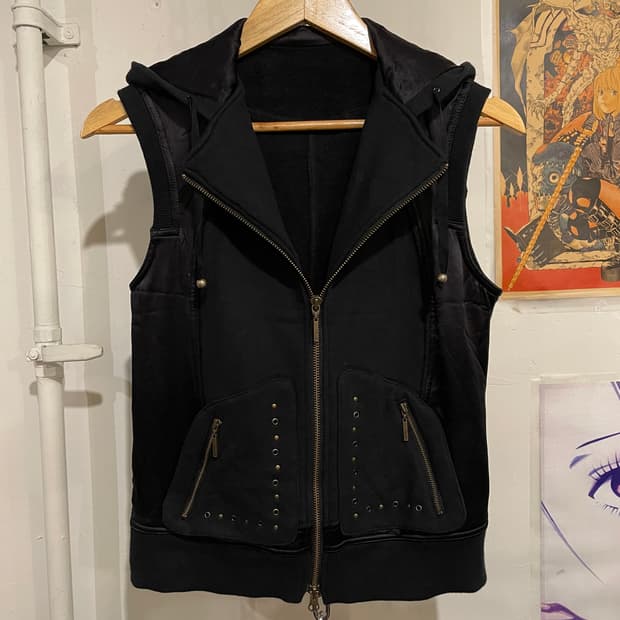 hiroko bis 히로코비스 실크 배색 블랙 스터드 집업 후드 베스트