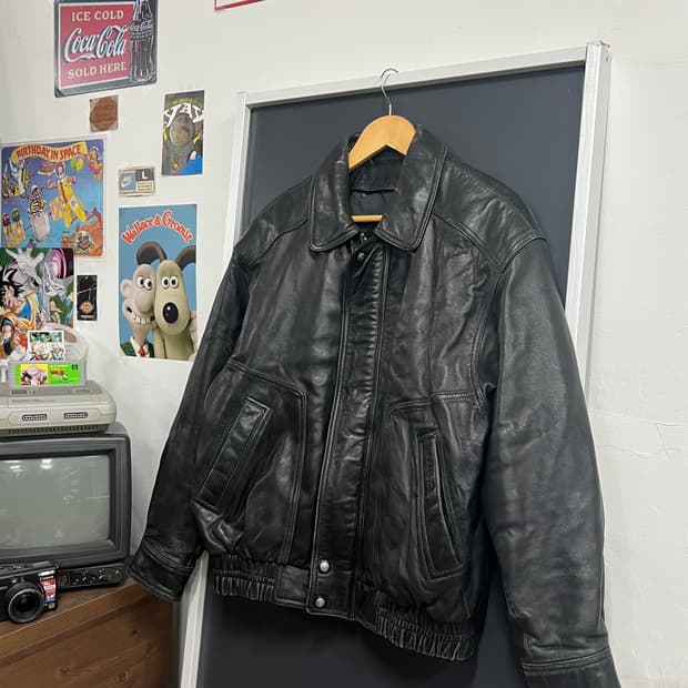 90s ManStar 맨스타 루즈핏 양가죽 봄버 가죽 자켓