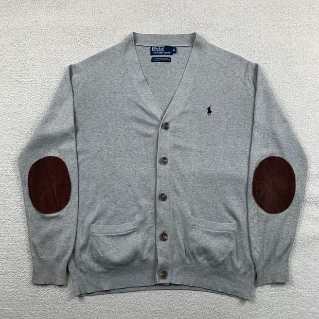 폴로 랄프로렌 포니로고 코듀로이 배색 피마코튼 가디건 그레이 