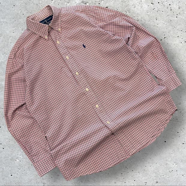 [M] 폴로 랄프로렌 코튼 체크 핑크 셔츠 C707