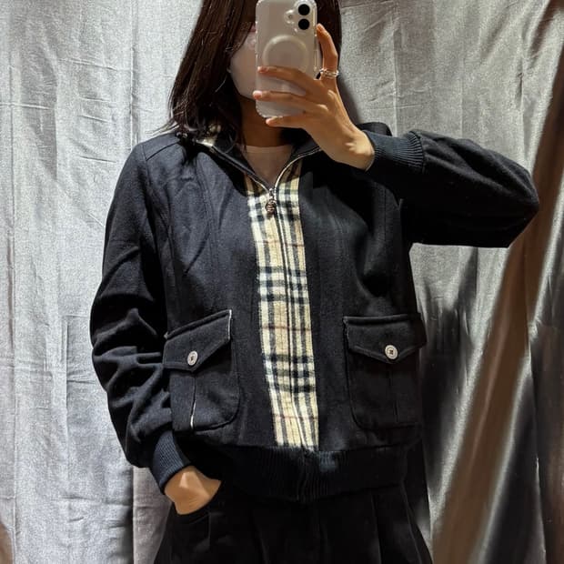 L BURBERRY 버버리 투포켓 노바체크 라인 모직 블루종
