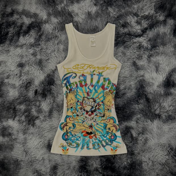 Ed Hardy 스컬 큐빅 디테일 Y2K 슬리브리스