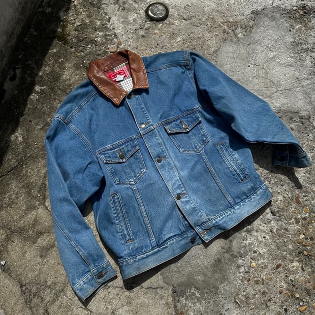 90’ Marlboro Leather Collar Denim Jacket