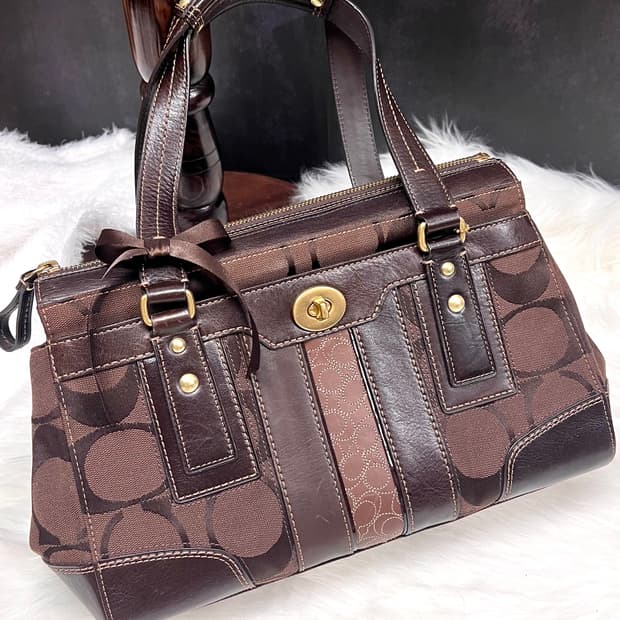 90s coach 시그니처 다크 브라운 턴락 아카이브 캔버스 토트백