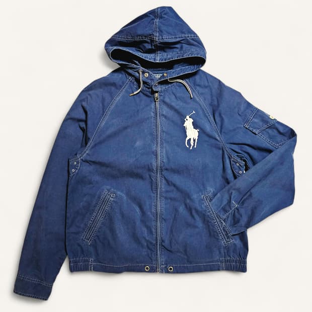 [M(105)][폴로 랄프로렌]00's빅포니 가먼트다잉 코튼 후디 자켓