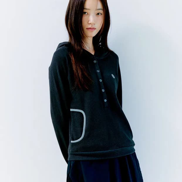 오피쉬 WAFFLE HENLEY HOODIE, CHARCOAL