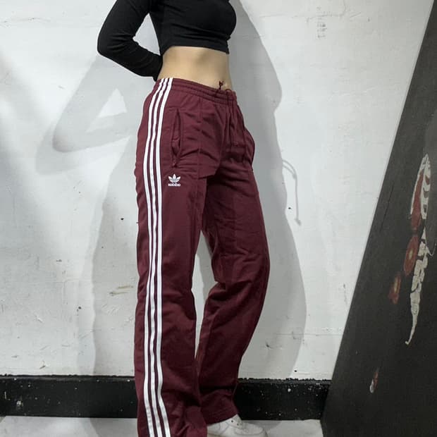 아디다스 버건디 화이트 삼선 파이어버드 추리닝 와이드 트레이닝 팬츠 M