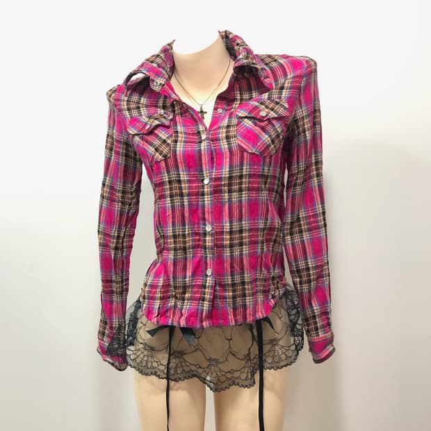 glitter hot pink check shirt