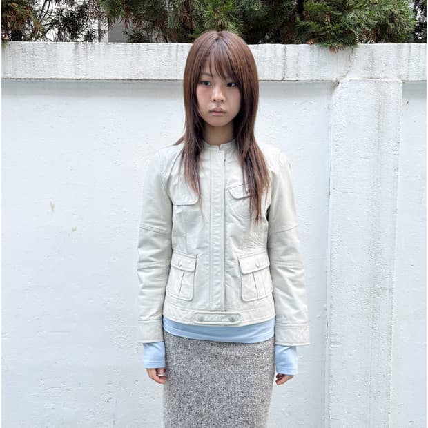 빈티지 화이트 레더 자켓