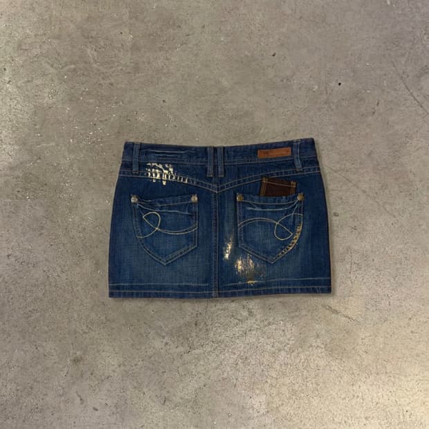 y2k 오네 갸루 데일리 골드 포인트 데님 미니 스커트