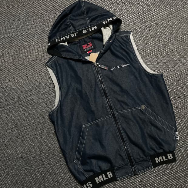 00s MLB USA 자수로고 데님 후드 베스트y 5218