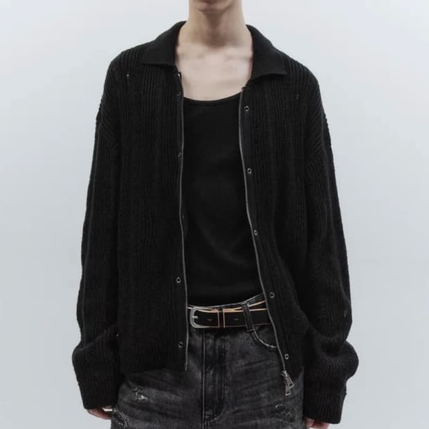 인사일런스 디스트레스드 칼라 가디건