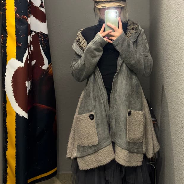 빈티지 레오파드 스웨이드 코트