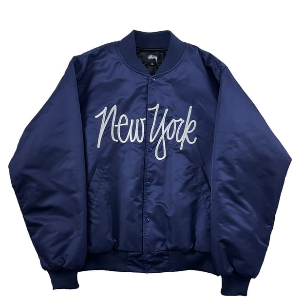 스투시 NY 챕터 사틴 바시티 자켓 네이비