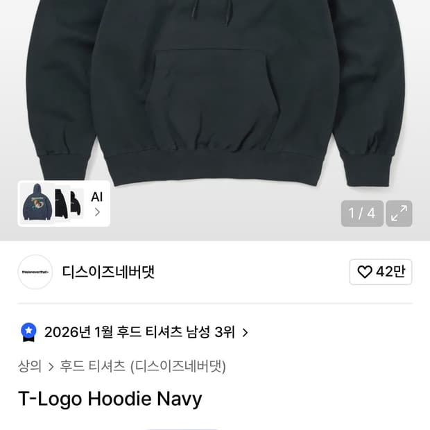 thisisneverthat 네이비 후드티