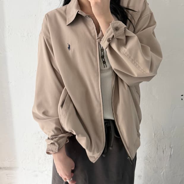 Polo 폴로 랄프로렌 안감체크 베이지컬러 폴리쉘 스윙톱 자켓