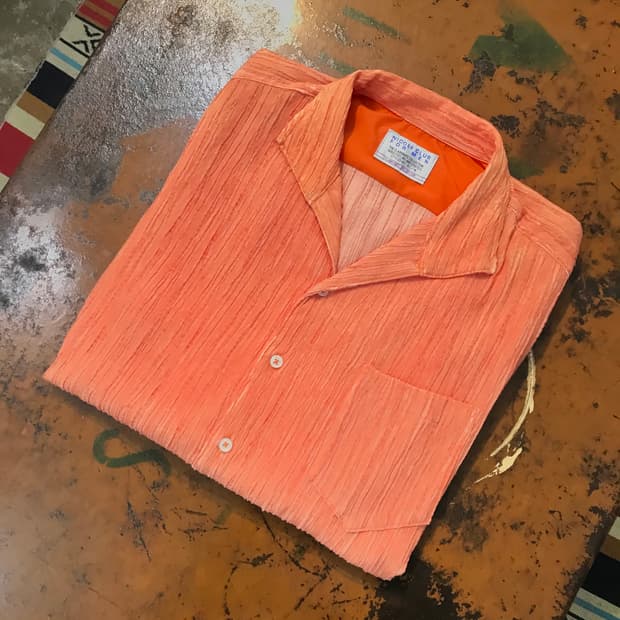 Japan 빈티지 오렌지 쉬폰 5부 셔츠 여성 66 남성 100 