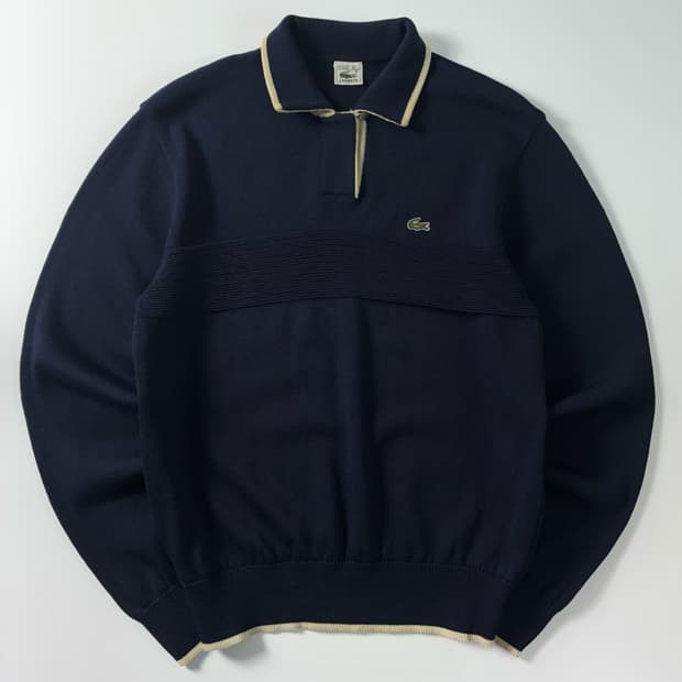 Lacoste  라코스테 자수 울 네이비 카라넥 니트 