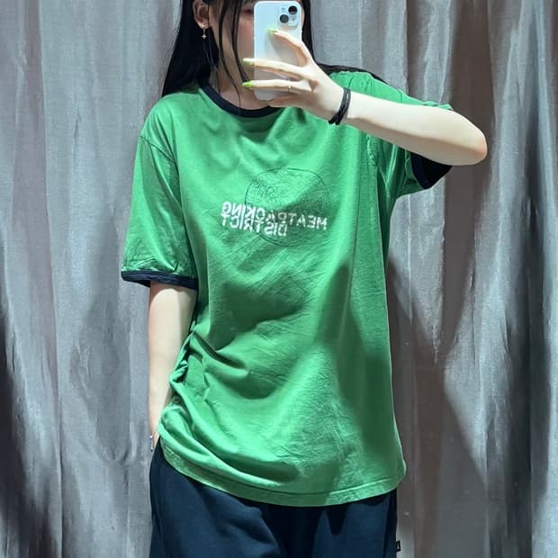 XL 빈티지 그린 프린팅 링거티