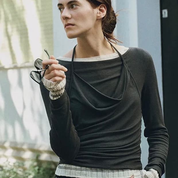 루에브르 Cowl Halter Layered Jersey Top