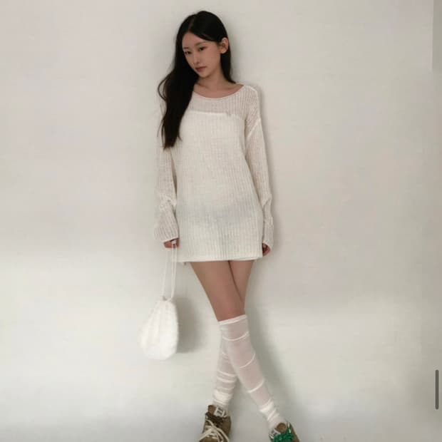 Yue project 보트넥 니트 원피스, 퍼지원피스