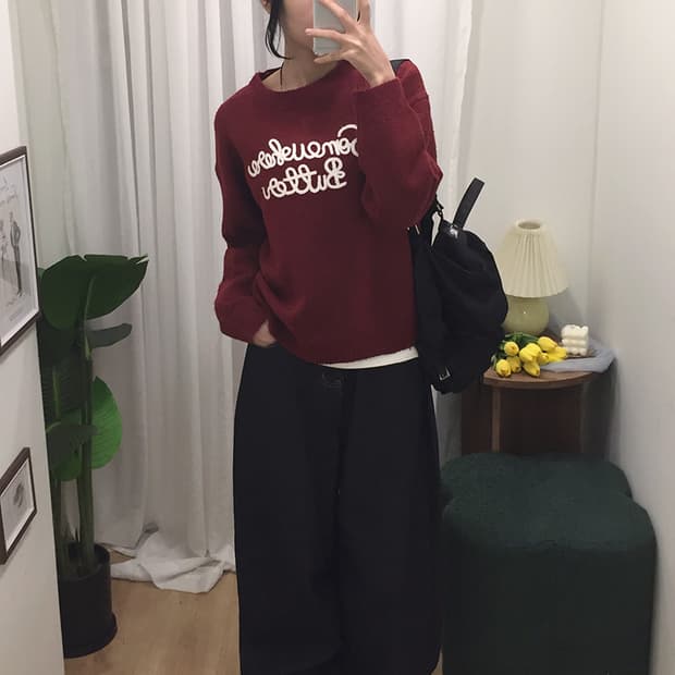 여성 빈티지 레터링 니트 100