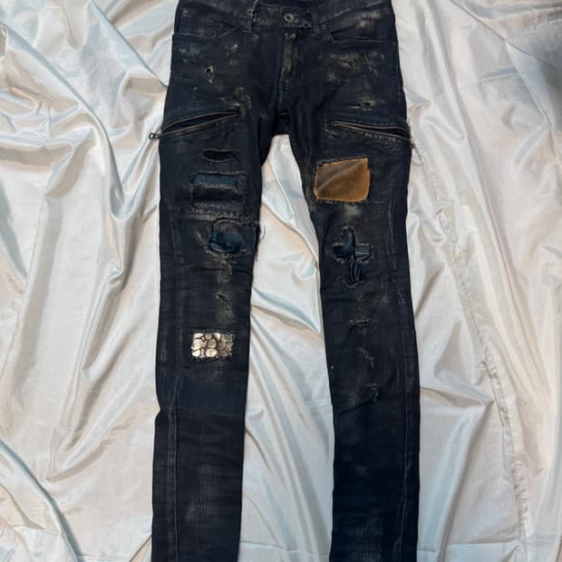L.G.B leather cross patch coating denim