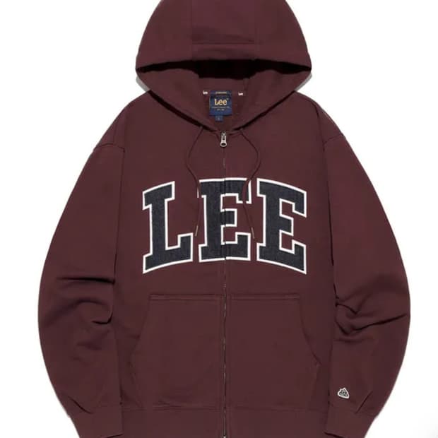 (택포) LEE 데님 아플리케 후드 집업 버건디 S