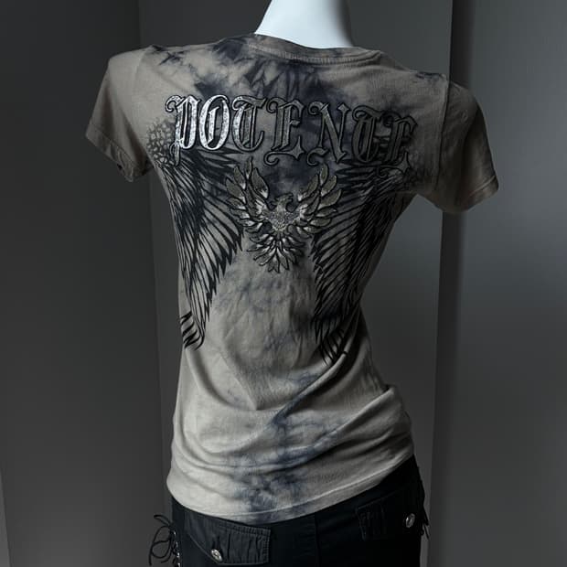 Potente 해골 프린팅 스판 반팔