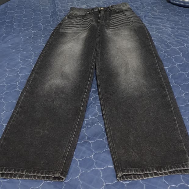 OOTD 워싱 와이드 팬츠 흑청 (28)