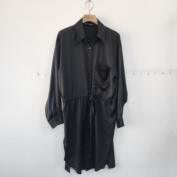 자라 블랙 실크 셔츠형 자켓