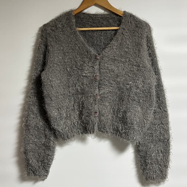 오버핏 앙고라 브이넥 니트 크롭 가디건 스웨터 S