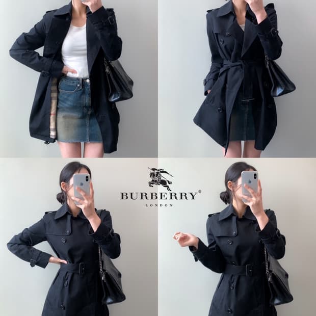 버버리 블랙 하프 트렌치 코트 