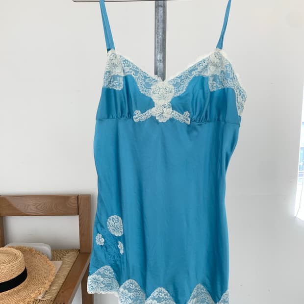 Blue lace slip top